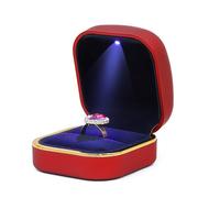 Jeffergarden Caja de Anillo LED de Compromiso de la Boda con una Caja de Anillo de Iluminación de Revestimiento de Lujo Exquisito de Terciopelo para Propuesta (Rojo)