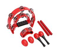 Jeffergarden Juego de Panderetas Rojas Kit de Instrumentos de Percusión de 8 Piezas con Maracas ABS Baquetas Rítmicas de Madera de Haya Jingles de Doble para Aula Danza Música Actuación