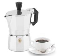 Jeffergarden Moka Pot de Aluminio para Estufa, Exprés de 6 Tazas, Plateada, 50 Ml, Preparación Manual Compacta de 12 Cm con Sello Hermético para el Hogar, Oficina, Cocina, Bebedores de café