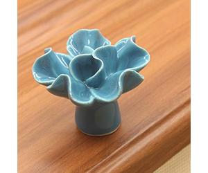 Jeffergarden Pomo de Cerámica para Gabinete, Tirador de Cajón de un Orificio de Aleación de Zinc con Diseño de Flor de Cresta de Gallo, 4 X 4 X 3,6 Cm, Fácil Instalación para Muebles de Armario y