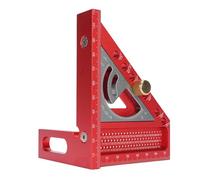 Jeffergarden Regla con Varios ángulos 3D, Transportador de Aleación de Aluminio Anodizado de 0 a 180 Grados, Herramienta Cuadrada de Carpintero para Carpintería (rojo y gris)