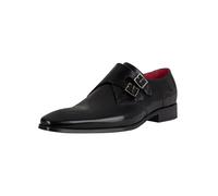 Jeffery West de los hombres Zapatos de cuero con hebilla pulida, Negro