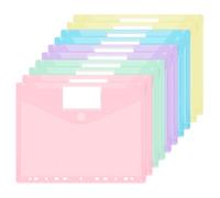 JEFURE Carpetas Plástico A4 10 PCS, Sobres Plastico A4 de 5 Colores Pastel, Carpeta Sobre con 11 Agujeros y Cierre a Presión, Carpeta transparentes con Bolsillos de Etiqueta para Documentos
