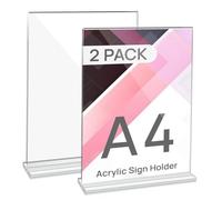 JEFURE Lote de 2 Porta posters en Acrílico A4, Soporte de Mesa en Acrílico, Soporte en Forma de T para Documentos, Porta menús, Presentador para Oficina, Tienda, Restaurante
