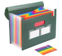 JEFURE Organizador de archivos de acordeón A4, carpeta expandible de 13 bolsillos, organizador de documentos con tarjetas adhesivas, organizador portátil de recibos para el hogar, la oficina y la