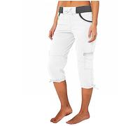 Jegging - Pantalón de carga para mujer con varios bolsillos con cordón de ajuste corsario de corte ajustado leggings Patchwork pantalones cómodos, blanco, S