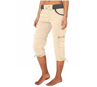 Jegging - Pantalón de carga para mujer con varios bolsillos con cordón de ajuste corsario de corte ajustado leggings Patchwork pantalones cómodos, beige, XL
