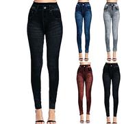 Jeggings Mujer Elástico de Cintura Alta Negro Colores Leggings Mujer con Bolsillos Algodón Yoga Pantalones Vaqueros Yoga Leggins Stretch Jeans Shape Joggers Pantalones Deportivos Scrunch, rojo, XXXL