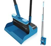 JEHONN Escoba Alta y Recogedor Plegable, Cepillo Barrer de Mango Largo, Juego de Sartenes para Interior con Giratorio de 180 Grados Cabeza para Cepillos para Barrido de Casa (Azul)