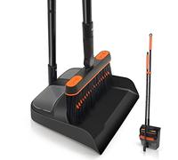 JEHONN Escoba y Recogedor Plegable, Cepillo Barrer de Mango Largo, Juego de Escoba Alta y Sartenes para Interior con Giratorio de 180 Grados Cabeza para Cepillos para Barrido de Casa (Negro y Naranja)