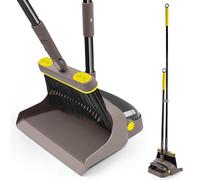 JEHONN Escoba y Recogedor Plegable con Mango Largo 138CM, Escobas para Barrer Giratoria de 180 Grados, Cola del Eliminador de Polvo Abierto Patentado para Oficina Familiar de Cocina (Marrón)