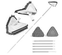 JEHONN Mopa para Limpiar Azulejos y Paredes, Mejorado Fregona Techo Triangular Giratoria 360°, Trapeador Microfibra Extensible hasta 202 cm, Esfregona Fregar Suelos, Ventanas Altos (Blanco)