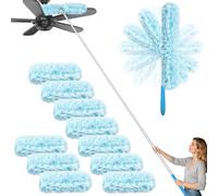 JEHONN Plumero Atrapapolvo con Palo Extensible 180 cm, 10 Recambios Compatible con Swiffer Duster Mango Telescópico Resistente Plumeros Kit para Limpiar Ventilador de Techo Estantes Ventana Persiana