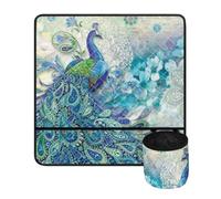 Jeiento Almohadilla para máquina de coser de mesa, alfombrilla silenciadora decorativa con bolsillos, organizador de almohadillas para accesorios de máquina de coser, Flores florales azules pavo real,