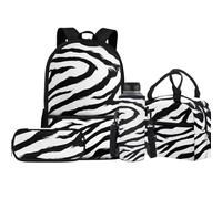 Jeiento Bolsa escolar con diseño de lobo para niños y niñas con lonchera aislada, bolsa para lápices, funda deportiva para botella de agua, juegos de bolsas de libros preescolares, Rayas de cebra