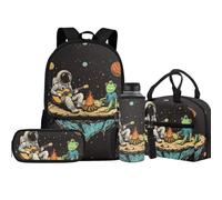 Jeiento Bolsa escolar con diseño de lobo para niños y niñas con lonchera aislada, bolsa para lápices, funda deportiva para botella de agua, juegos de bolsas de libros preescolares, Astronauta de
