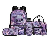 Jeiento Bolsa escolar con diseño de lobo para niños y niñas con lonchera aislada, bolsa para lápices, funda deportiva para botella de agua, juegos de bolsas de libros preescolares, Coala, Talla única