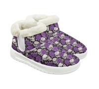 Jeiento Botas de nieve con patrón de calavera para mujer, zapatos de invierno, botines cálidos, zapatos de casa para interiores y exteriores con forro de piel de felpa, Esqueleto de flores, 40 EU