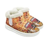 Jeiento Botas de nieve para mujer, zapatos de invierno, cálidos, sin cordones, con forro de piel, cómodos y planos, zapatos de Navidad para adultos, Autumn Maple Leaf Border Collie, 37 EU