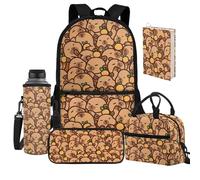 Jeiento Capybara - Juego de 5 mochilas escolares para el regreso a clases, bolsa escolar para niños, bolsa de almuerzo, soporte para lápices, cubierta para libros, suministros de vuelta a la escuela