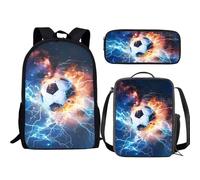 Jeiento Galaxy Wolf - Juego de mochila escolar 3 en 1 con diseño de animales y bolsa para el almuerzo, para niños, mochila de escuela secundaria, Fire Football, Talla única, Mochilas de día
