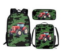 Jeiento Galaxy Wolf - Juego de mochila escolar 3 en 1 con diseño de animales y bolsa para el almuerzo, para niños, mochila de escuela secundaria, Tractor de camuflaje verde, Talla única, Mochilas de