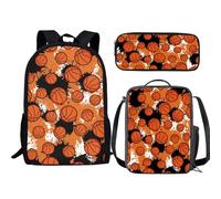 Jeiento Galaxy Wolf - Juego de mochila escolar 3 en 1 con diseño de animales y bolsa para el almuerzo, para niños, mochila de escuela secundaria, Basketball, Talla única, Mochilas de día