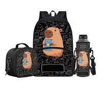 Jeiento Juego de 3 mochilas para niños y niñas, preescolar, primaria, con lonchera aislada, soporte para botella de agua, Capibara de dibujos animados, Talla única, Mochilas de día