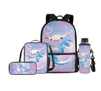 Jeiento Juego de 4 mochilas escolares para niñas y niños con bolsa de almuerzo, estuche para lápices, bolsas para botellas de agua, Bonito ajolote, Talla única, Mochilas de día