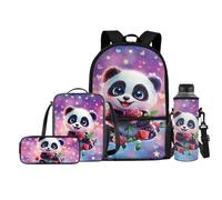 Jeiento Juego de 4 mochilas escolares para niñas y niños con bolsa de almuerzo, estuche para lápices, bolsas para botellas de agua, panda, Talla única, Mochilas de día