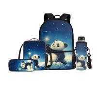 Jeiento Juego de 4 mochilas escolares para niñas y niños con bolsa de almuerzo, estuche para lápices, bolsas para botellas de agua, Galaxy Panda, Talla única, Mochilas de día