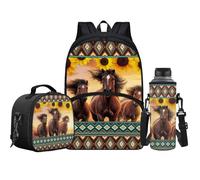 Jeiento Juego de mochila escolar 3 en 1 de dibujos animados para niños y niñas, mochila casual con correa ajustable para el hombro con bolsa de almuerzo y portabotellas de agua, Caballo del suroeste