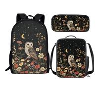 Jeiento Juego de mochila escolar de animales con bolsa de almuerzo aislada, estuche para lápices, juegos de mochila 3 en 1 para niños, búho, Talla única, Mochilas de día