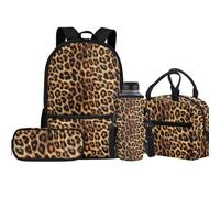 Jeiento Juego de mochilas escolares para niños y niñas, bolsa escolar con soporte para botella de agua, bolsa de almuerzo aislada, estuche 4 en 1, leopardo marrón, Talla única, Mochilas de día