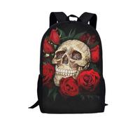 Jeiento Kawaii - Mochila escolar para estudiantes, bolsa de hombro ajustable para niños y niñas, mochila de viaje casual para niños, Calavera y rosa roja