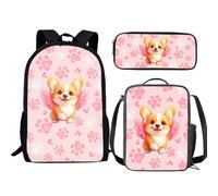 Jeiento Mochila 3 en 1 para niños y niñas con aislamiento, bolsa de almuerzo, estuche para lápices preescolar, Happy Corgi Dogs, Talla única, Mochilas de día