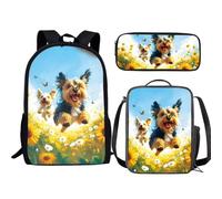 Jeiento Mochila 3 en 1 para niños y niñas con aislamiento, bolsa de almuerzo, estuche para lápices preescolar, Happy Yorkshire Terrier, Talla única, Mochilas de día
