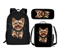 Jeiento Mochila 3 en 1 para niños y niñas con aislamiento, bolsa de almuerzo, estuche para lápices preescolar, Yorkshire Terrier marrón, Talla única, Mochilas de día