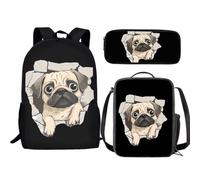 Jeiento Mochila 3 en 1 para niños y niñas con aislamiento, bolsa de almuerzo, estuche para lápices preescolar, Pug 3D, Talla única, Mochilas de día
