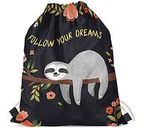 Jeiento Mochila con cordón para hombres y mujeres ocasionales bolsas de cuerda favor del partido, Sloth-follow Your Dreams, S