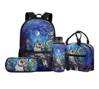 Jeiento Mochila escolar con bolsa de almuerzo aislada, bolsa para lápices, bolsa para botellas de agua, juego de 4 mochilas escolares para niños y niñas, búho, Talla única, Mochilas de día