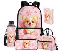 Jeiento Mochila escolar para niños y niñas, ligera, casual, con bolsa de almuerzo, bolsa protectora para libros, funda protectora para botella de agua, Happy Welsh Corgi Dog, Talla única, Mochilas de
