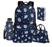 Jeiento Mochila escolar para niños y niñas, ligera, casual, con bolsa de almuerzo, bolsa protectora para libros, funda protectora para botella de agua, Tiburón de dibujos, Talla única, Mochilas de día