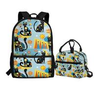 Jeiento Mochila infantil con estampado de animales para niños y niñas, juego de mochila escolar de gran capacidad y bolsa de almuerzo, Gatos negros de dibujos animados, Talla única, Mochilas de día