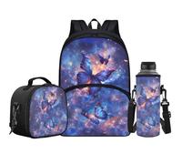 Jeiento Paquete de 3 mochilas escolares para niños con fiambrera, soporte cruzado para botella de agua, mochila de escuela secundaria, camping, senderismo, Galaxy Butterfly, Talla única, Mochilas de