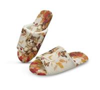 Jeiento Zapatos de punta abierta para hombres y mujeres, zapatos de Halloween y Navidad, cómodas pantuflas planas para casa, para invitados y spa, Hello Fall Maple Leaf Cat, 39.5/40.5 EU