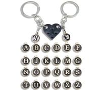 JeiibrZui 2 llaveros en forma de corazón con 26 colgantes de letras inglesas, llavero de coche para mujer, pareja para ambos bloques de construcción en forma de corazón, Negro , no
