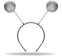 JEJA Diadema de Alien en plata, tocado de Halloween con 2 bolas redondas de purpurina de discoteca, accesorio para el pelo para carnaval y carnaval, decoración para el cabello para mujeres, hombres y