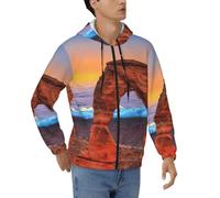 JEJEA Arches National Park Print - Sudadera gruesa con capucha para hombre, de poliéster suave, con cremallera completa, tallas S-3XL, Negro, XL