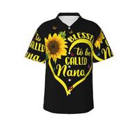 JEJEA Blessed to Be Called Nana - Camisa hawaiana con estampado de girasol para hombre, manga corta con botones, camisas de playa de verano, camiseta cubana casual, Negro, L